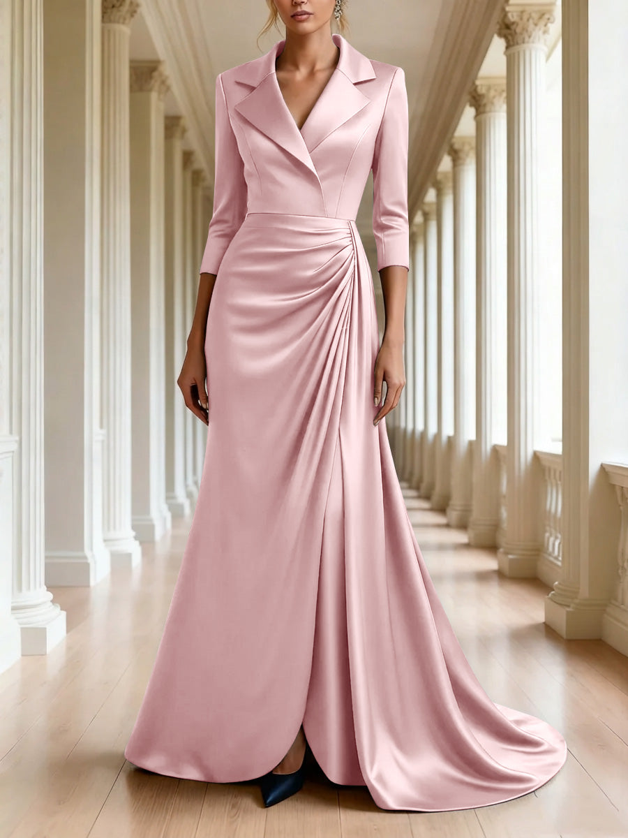 Trumpet Mermaid 3 4 Sleeves V Neck Mother Of The Bride Dresses Floor Length
