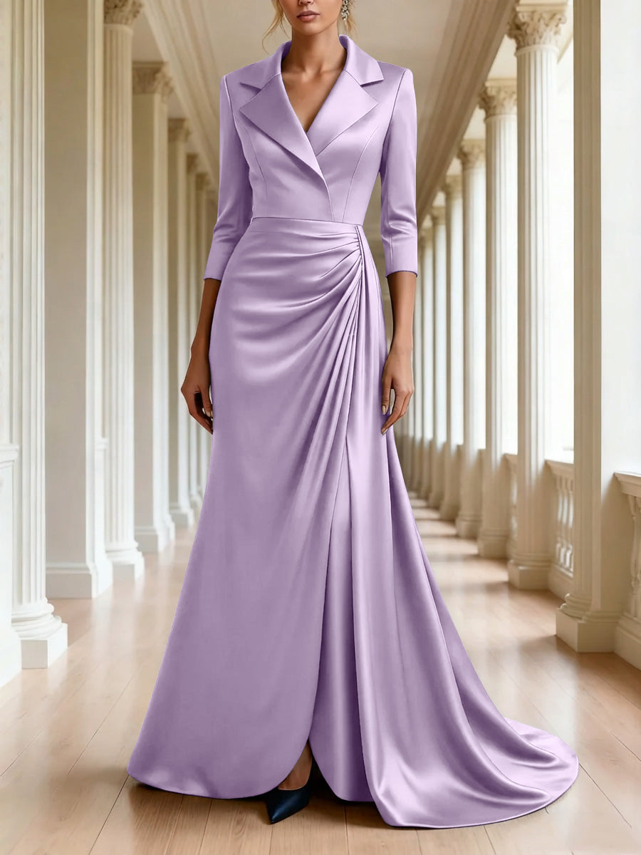 Trumpet Mermaid 3 4 Sleeves V Neck Mother Of The Bride Dresses Floor Length