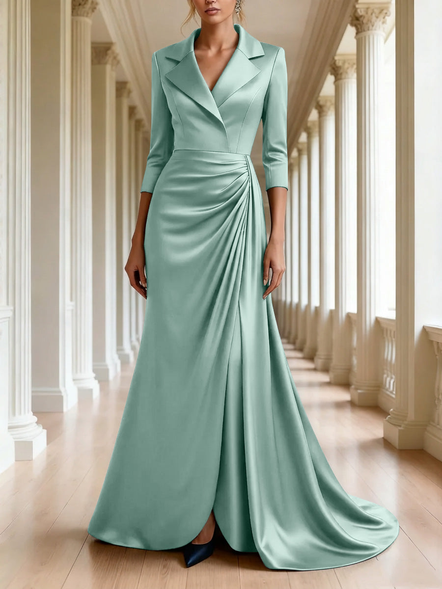 Trumpet Mermaid 3 4 Sleeves V Neck Mother Of The Bride Dresses Floor Length