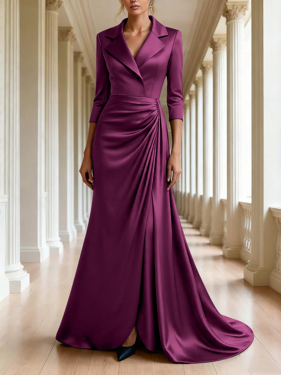Trumpet Mermaid 3 4 Sleeves V Neck Mother Of The Bride Dresses Floor Length