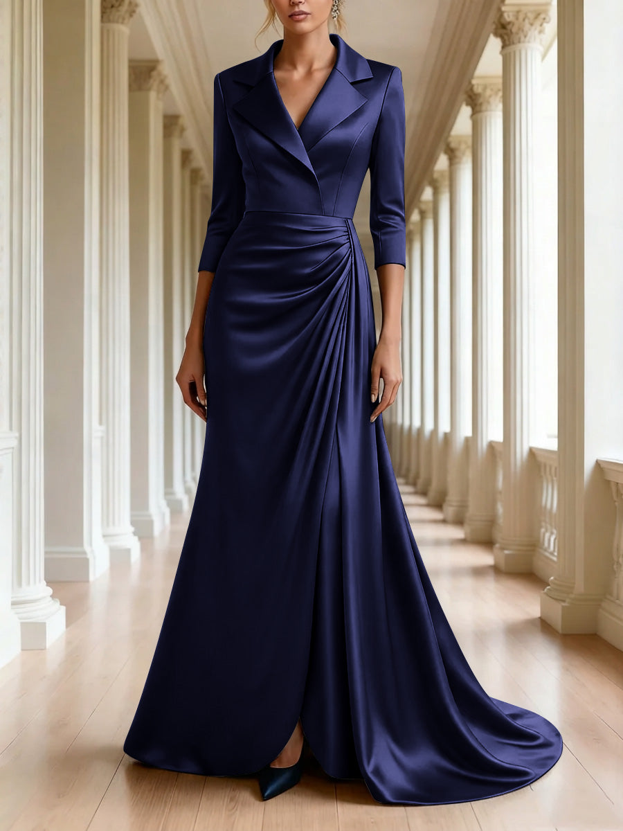 Trumpet Mermaid 3 4 Sleeves V Neck Mother Of The Bride Dresses Floor Length