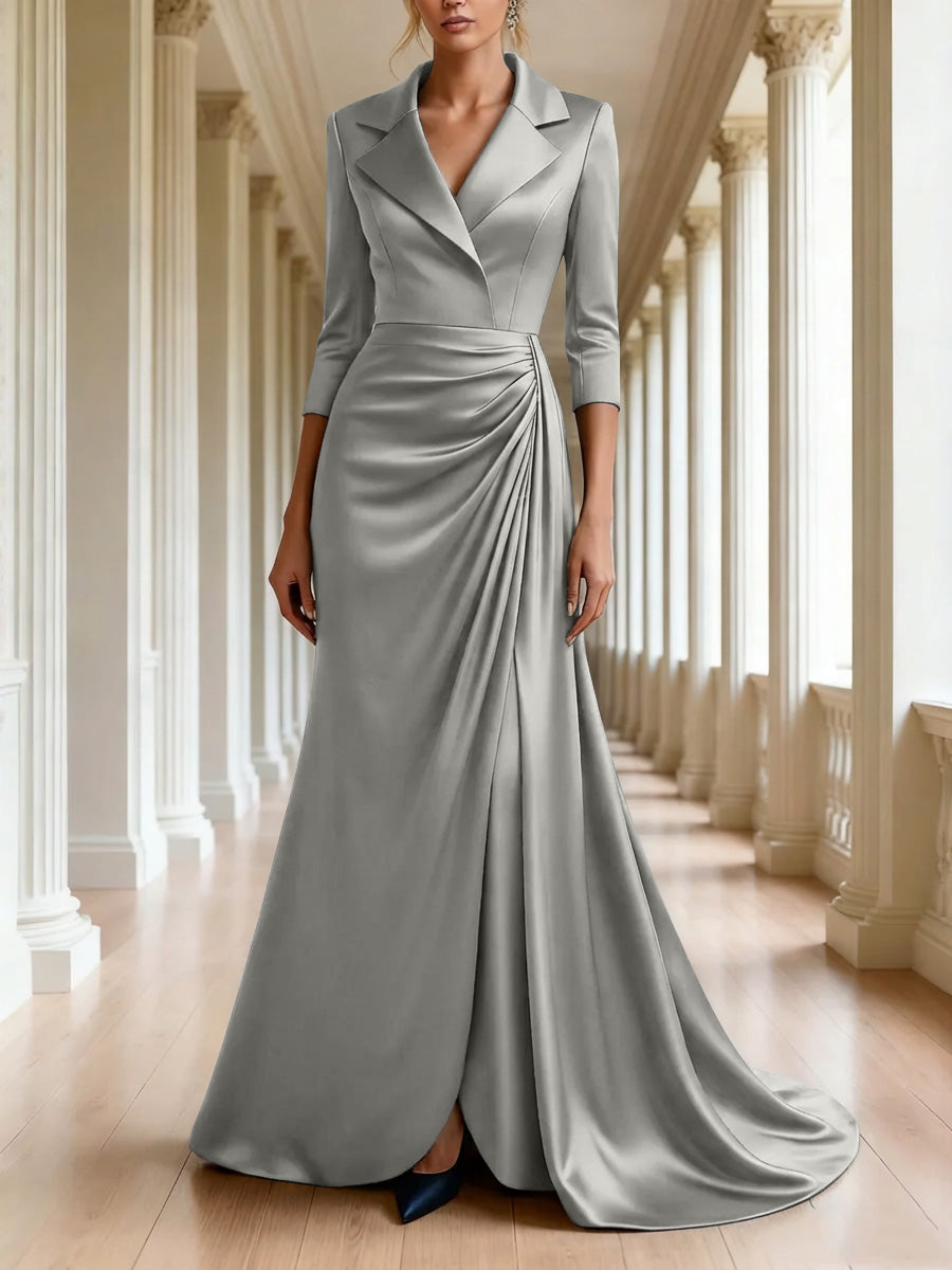 Trumpet Mermaid 3 4 Sleeves V Neck Mother Of The Bride Dresses Floor Length
