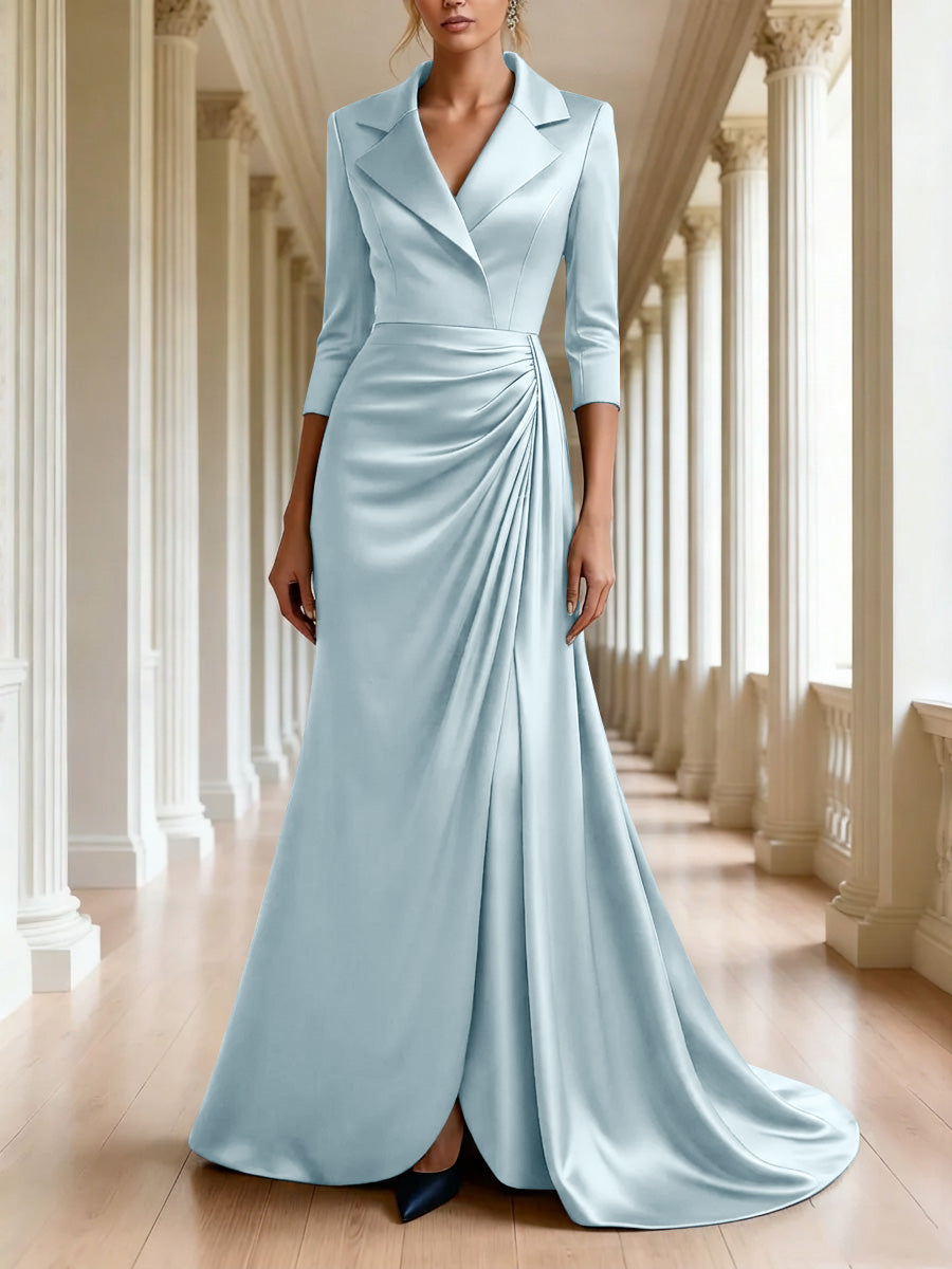 Trumpet Mermaid 3 4 Sleeves V Neck Mother Of The Bride Dresses Floor Length