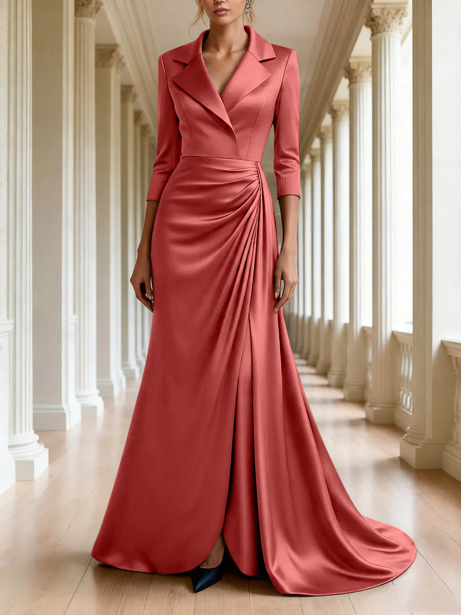 Trumpet Mermaid 3 4 Sleeves V Neck Mother Of The Bride Dresses Floor Length