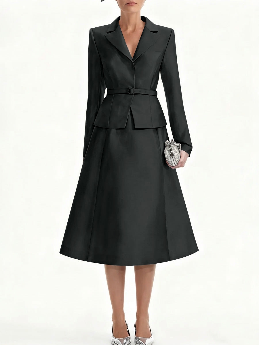 A Line Princess V Neck Mother Of Bride Dresss Blazer Long Sleeves Tea Length Belt Satin