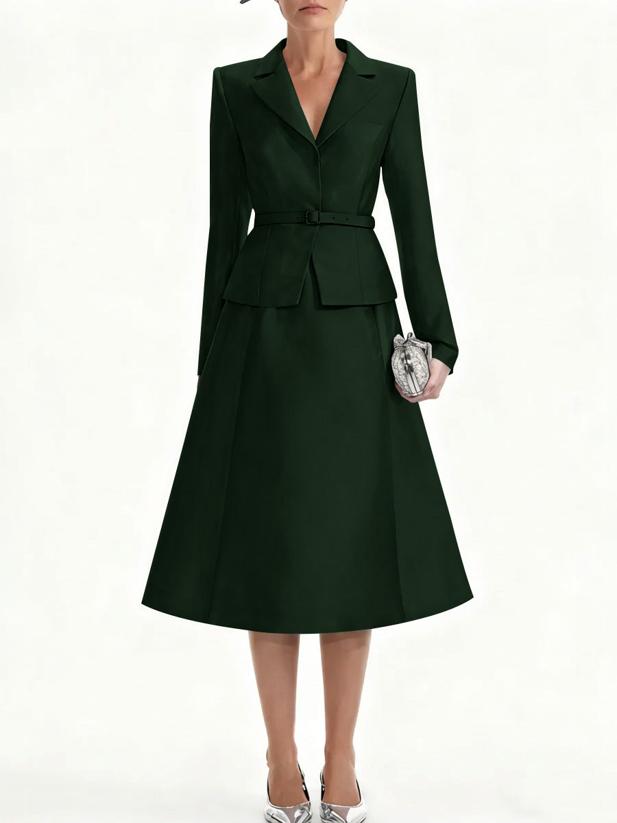 A Line Princess V Neck Mother Of Bride Dresss Blazer Long Sleeves Tea Length Belt Satin