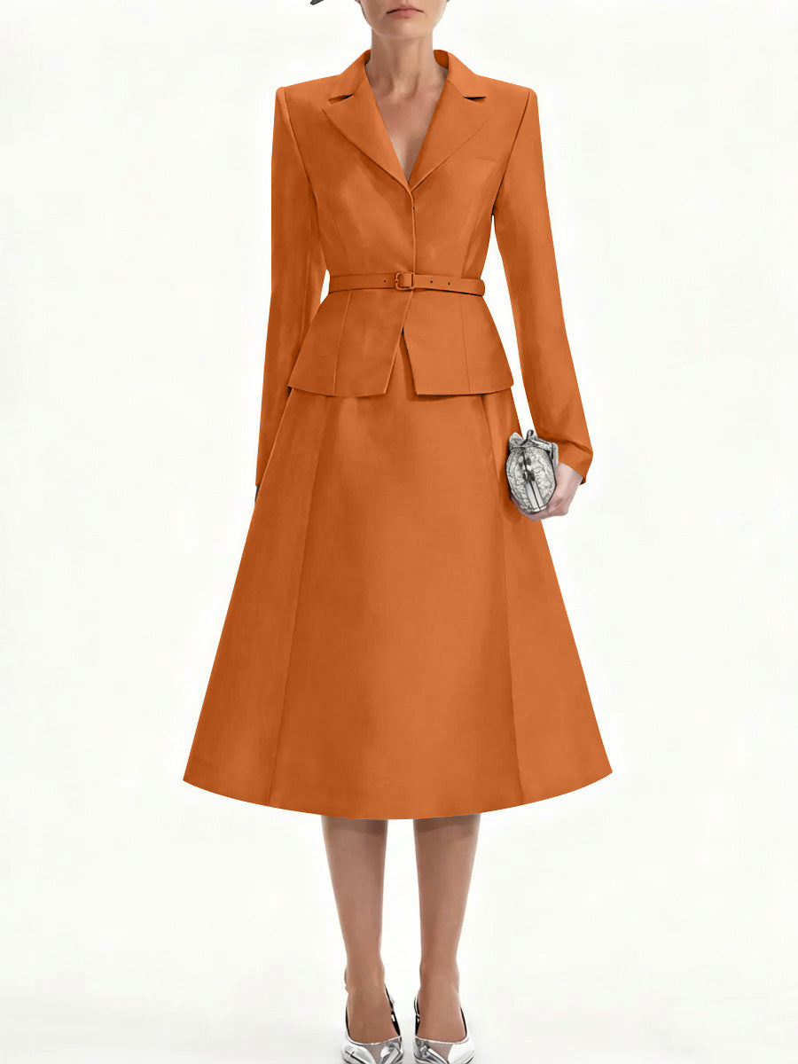 A Line Princess V Neck Mother Of Bride Dresss Blazer Long Sleeves Tea Length Belt Satin