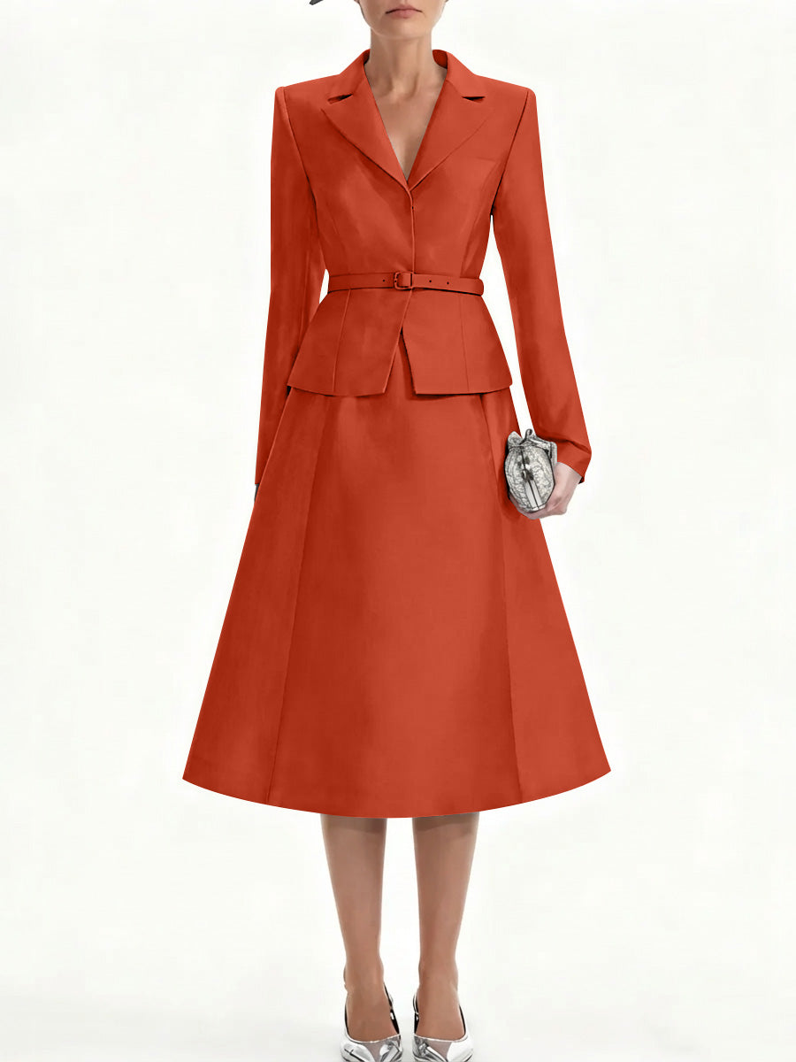 A Line Princess V Neck Mother Of Bride Dresss Blazer Long Sleeves Tea Length Belt Satin