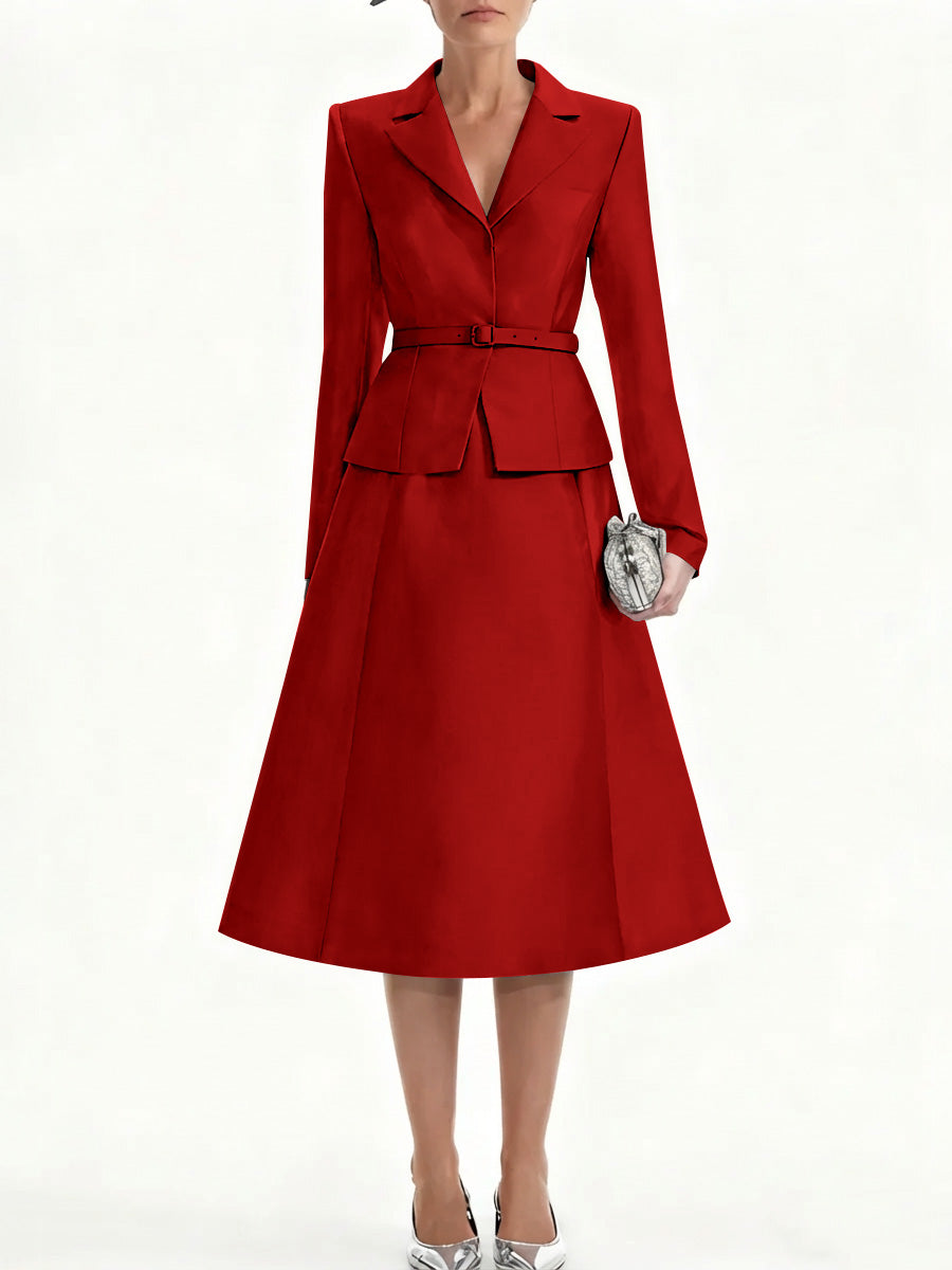 A Line Princess V Neck Mother Of Bride Dresss Blazer Long Sleeves Tea Length Belt Satin