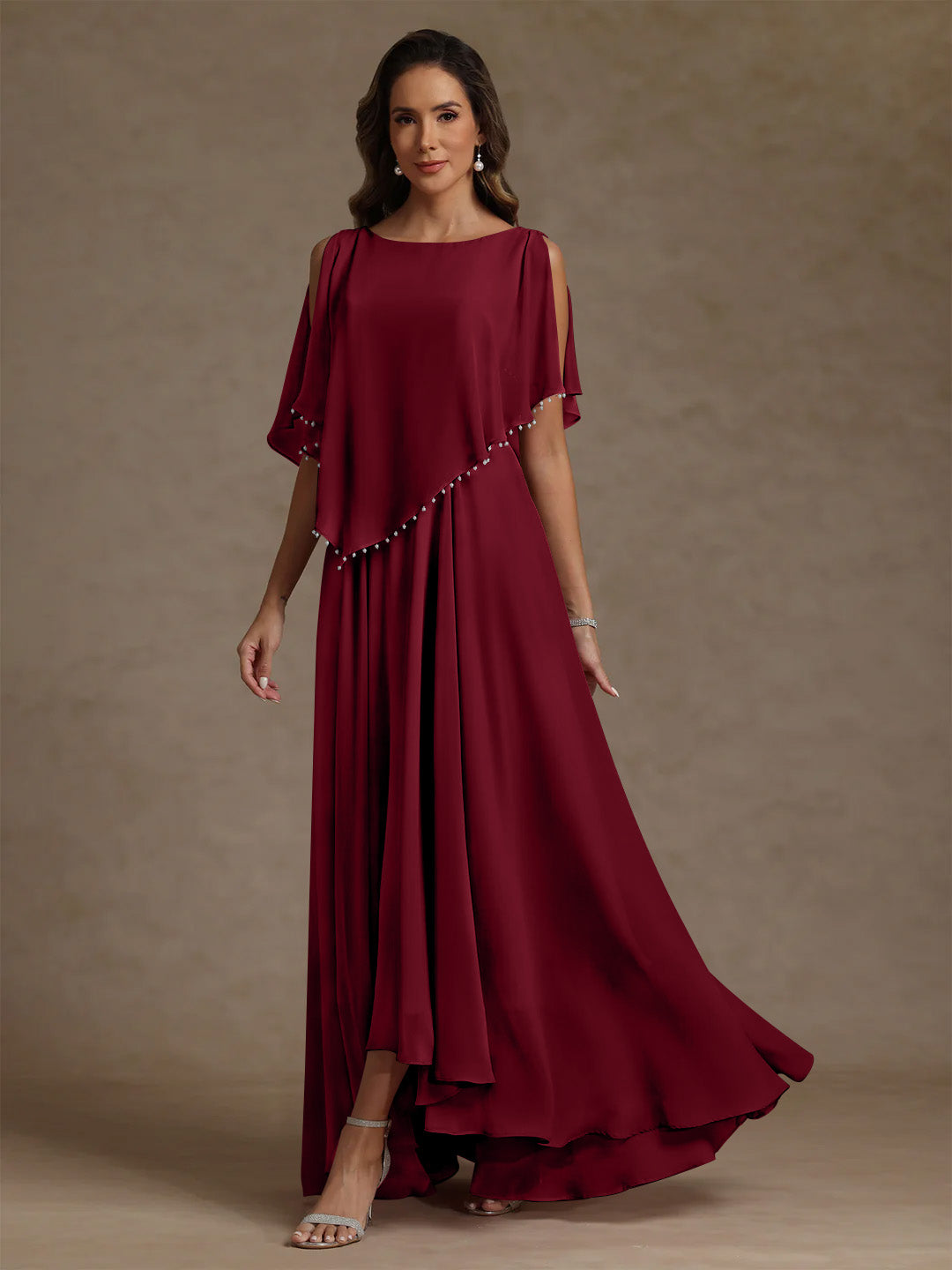 A Line Princess Scoop Chiffon Mother Of The Bride Dresses Beading Floor Length Pleated Sleeveless