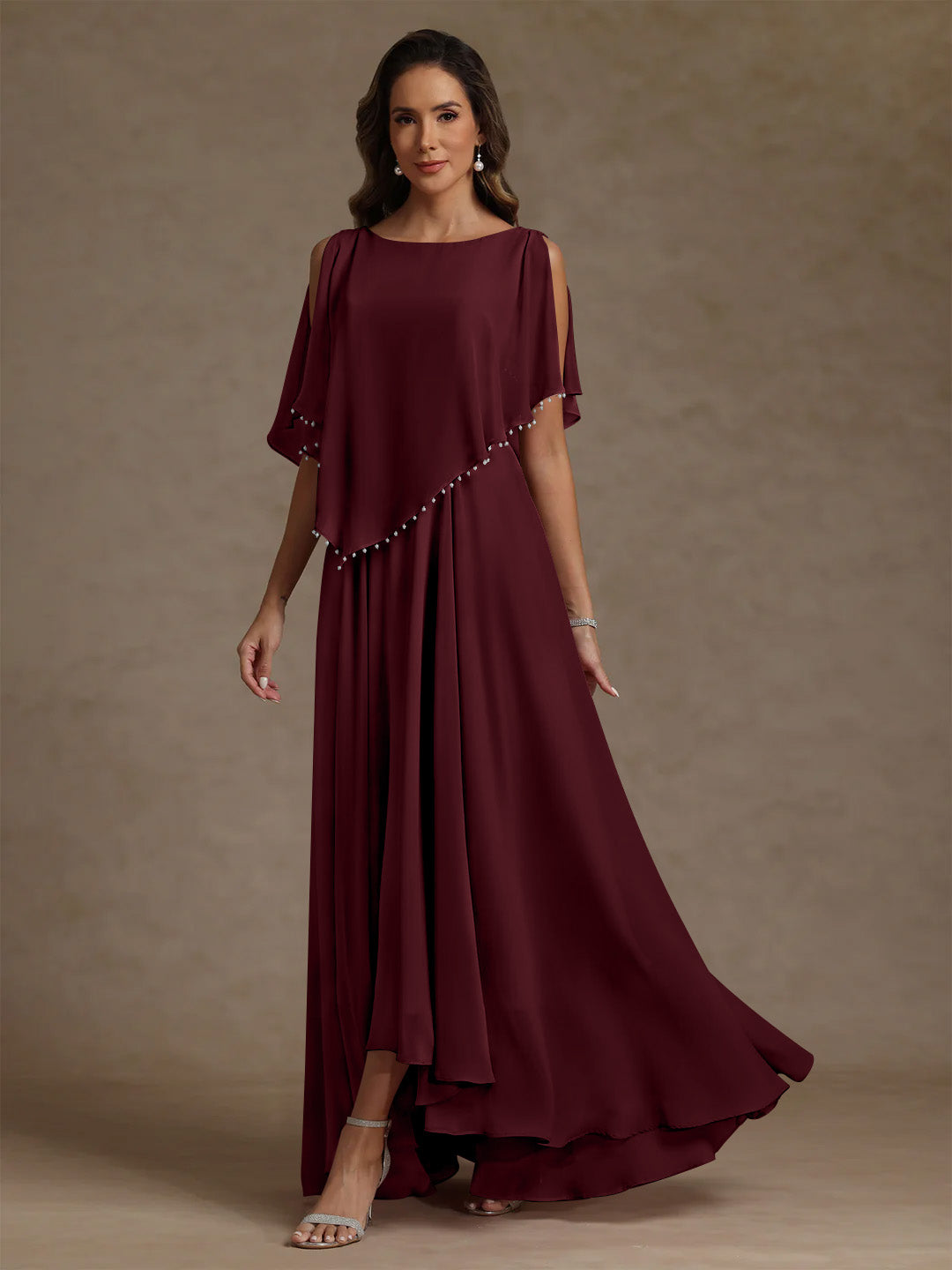 A Line Princess Scoop Chiffon Mother Of The Bride Dresses Beading Floor Length Pleated Sleeveless