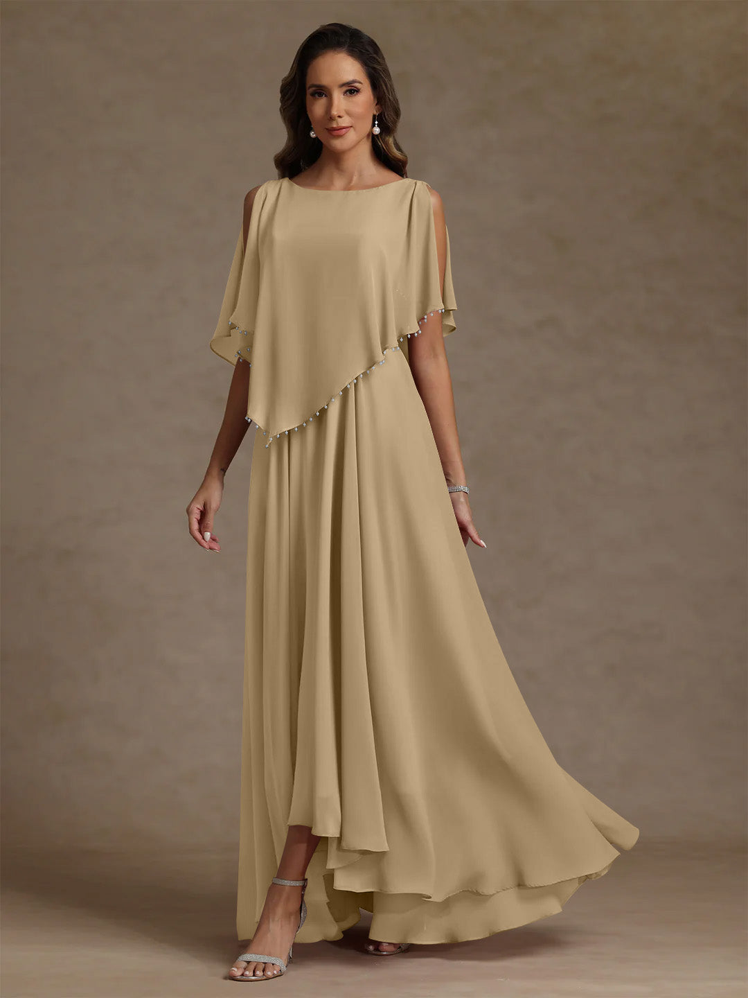 A Line Princess Scoop Chiffon Mother Of The Bride Dresses Beading Floor Length Pleated Sleeveless