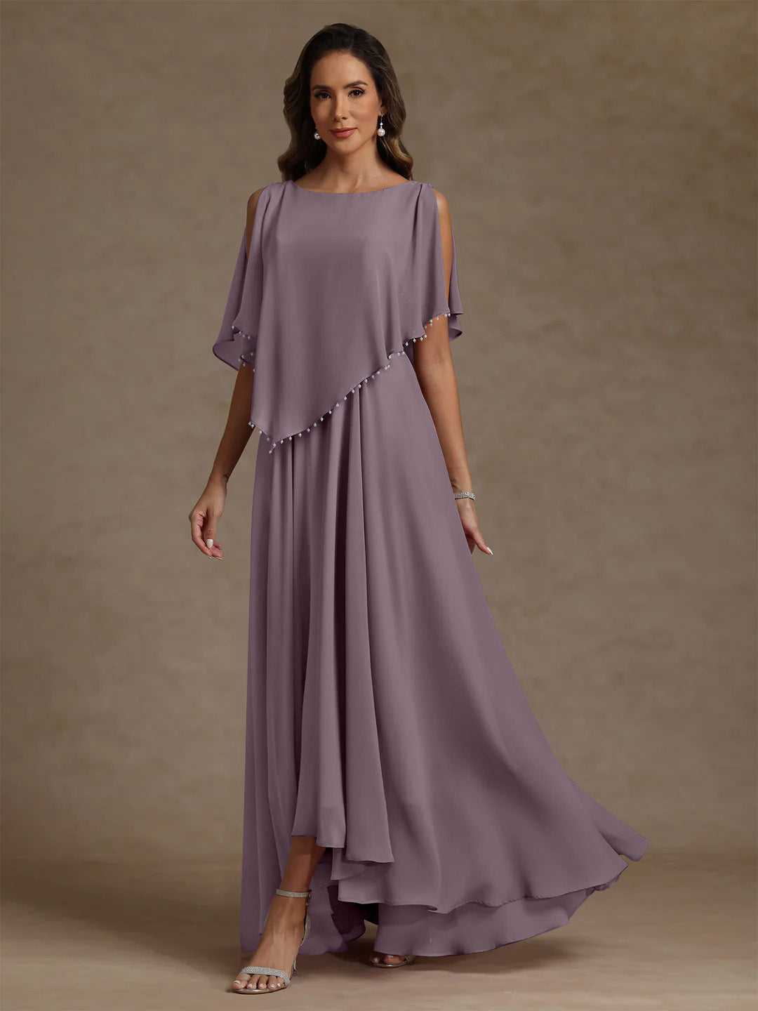 A Line Princess Scoop Chiffon Mother Of The Bride Dresses Beading Floor Length Pleated Sleeveless