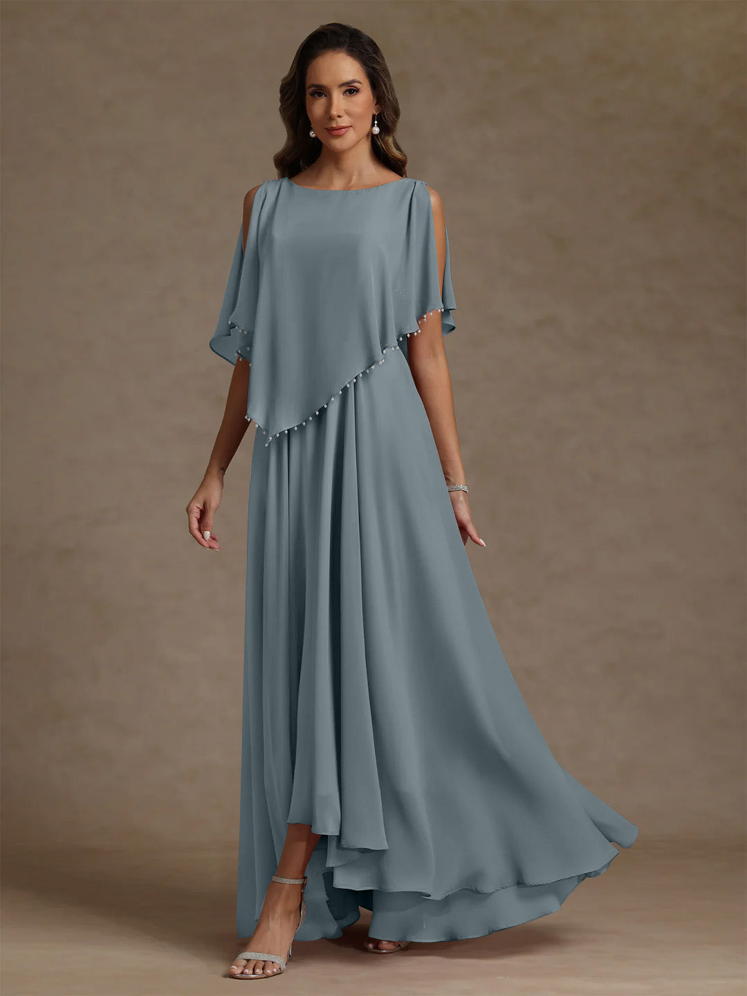 A Line Princess Scoop Chiffon Mother Of The Bride Dresses Beading Floor Length Pleated Sleeveless