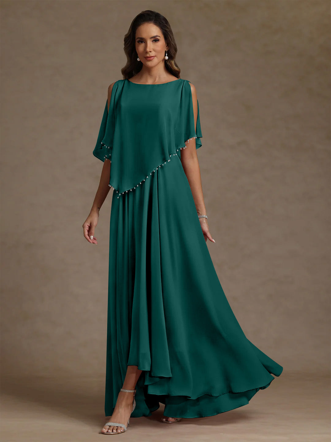 A Line Princess Scoop Chiffon Mother Of The Bride Dresses Beading Floor Length Pleated Sleeveless