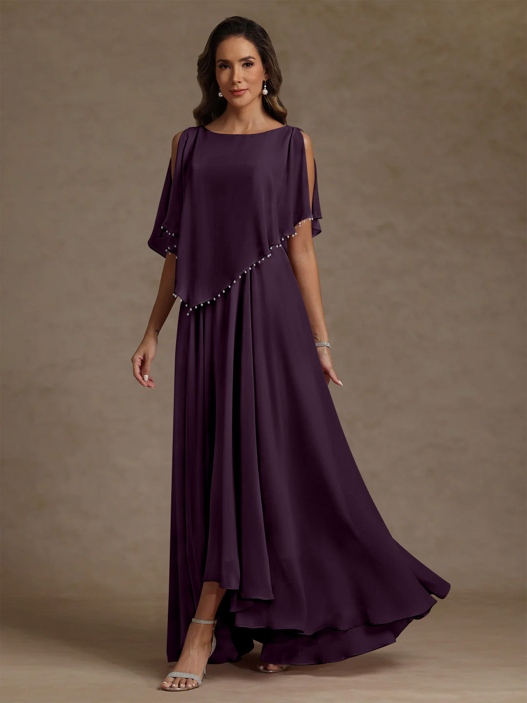 A Line Princess Scoop Chiffon Mother Of The Bride Dresses Beading Floor Length Pleated Sleeveless