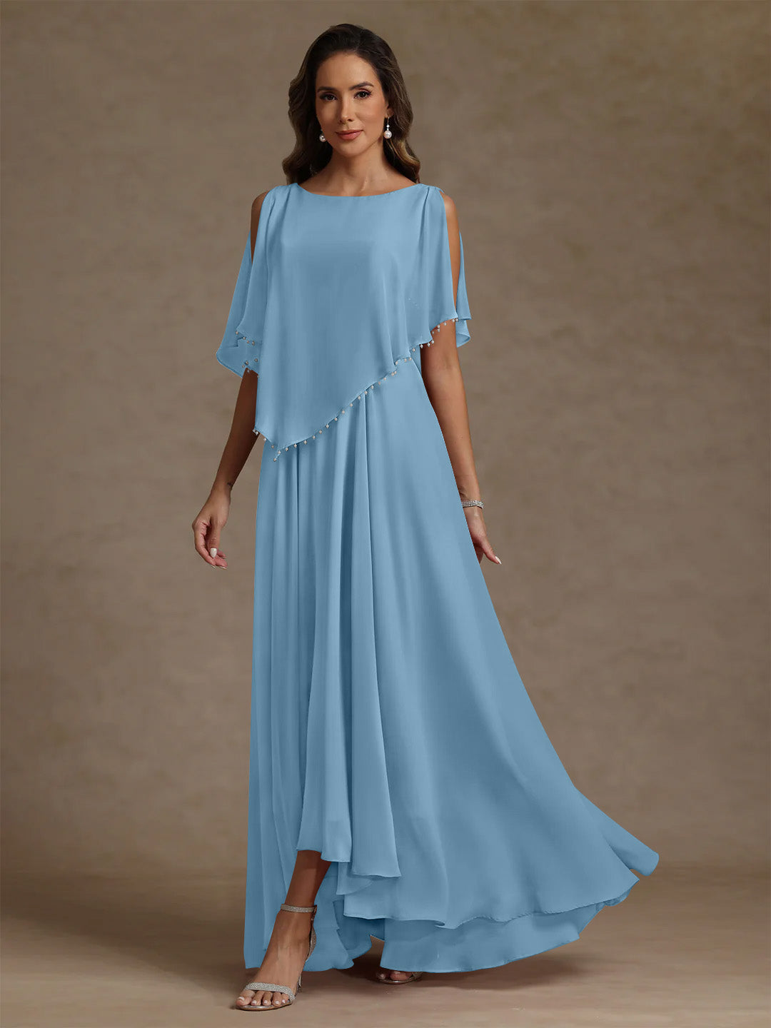 A Line Princess Scoop Chiffon Mother Of The Bride Dresses Beading Floor Length Pleated Sleeveless