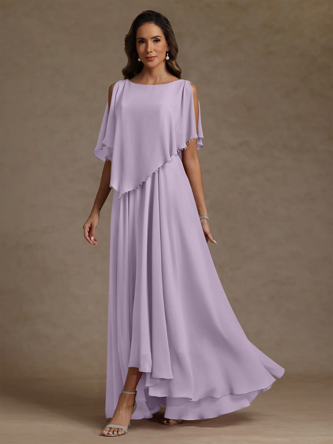 A Line Princess Scoop Chiffon Mother Of The Bride Dresses Beading Floor Length Pleated Sleeveless