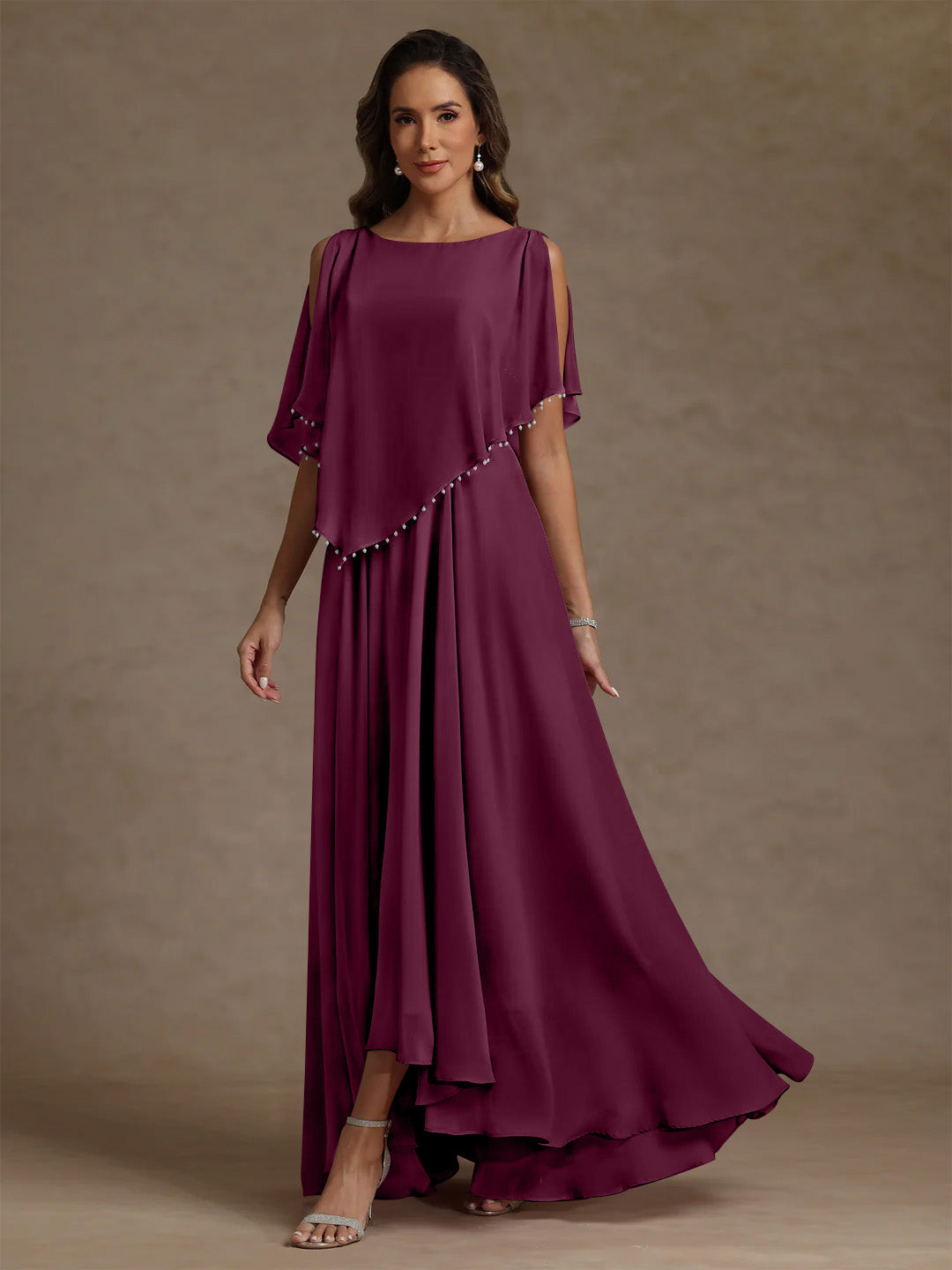 A Line Princess Scoop Chiffon Mother Of The Bride Dresses Beading Floor Length Pleated Sleeveless
