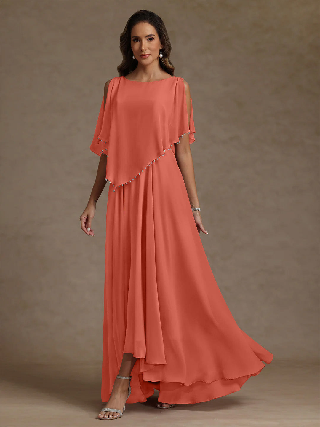 A Line Princess Scoop Chiffon Mother Of The Bride Dresses Beading Floor Length Pleated Sleeveless