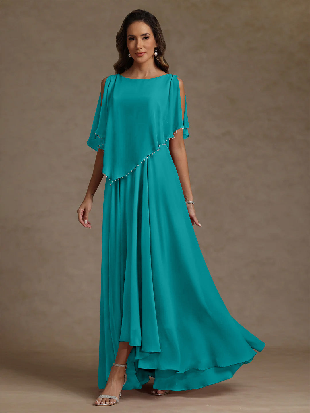 A Line Princess Scoop Chiffon Mother Of The Bride Dresses Beading Floor Length Pleated Sleeveless
