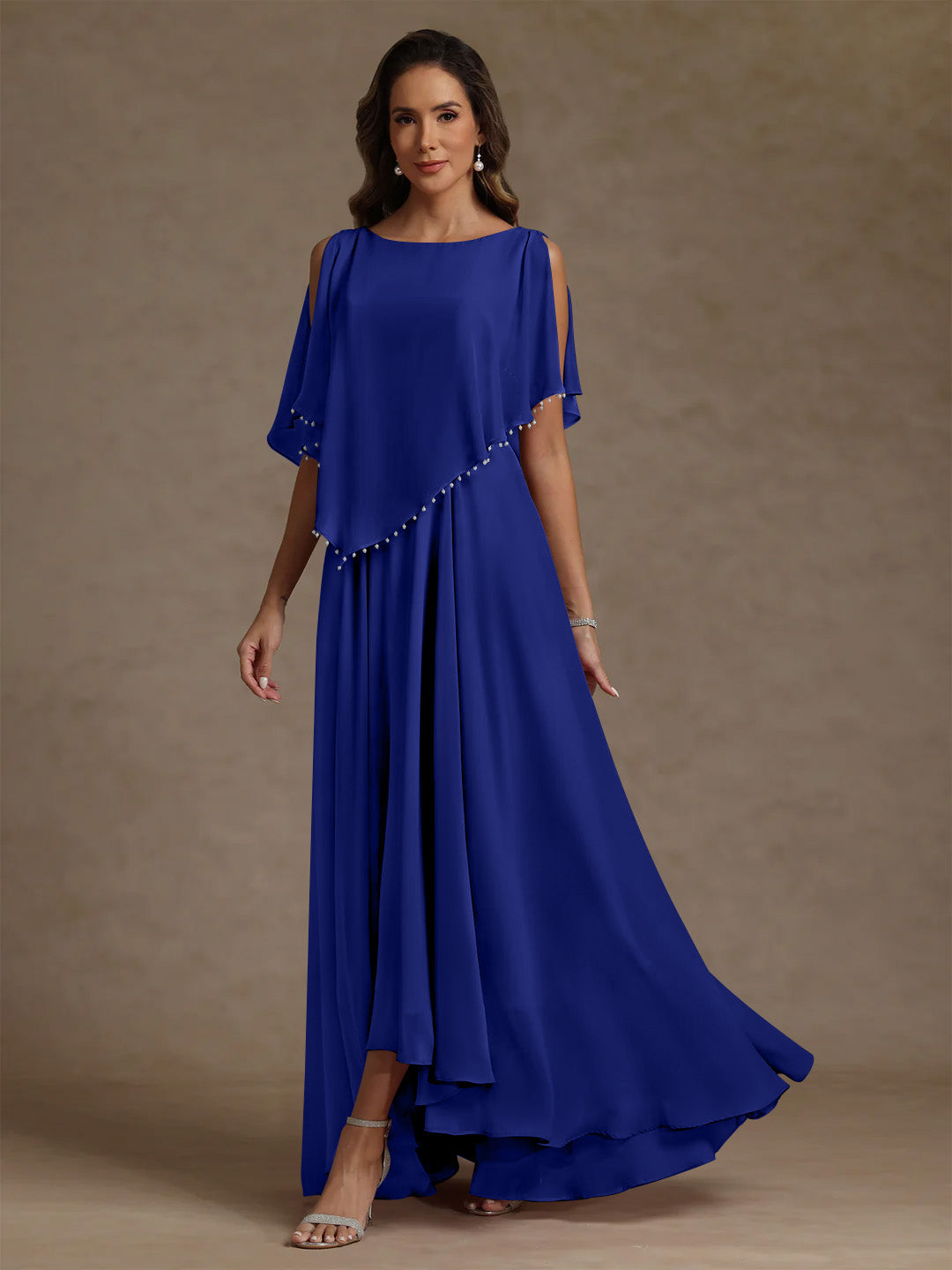 A Line Princess Scoop Chiffon Mother Of The Bride Dresses Beading Floor Length Pleated Sleeveless