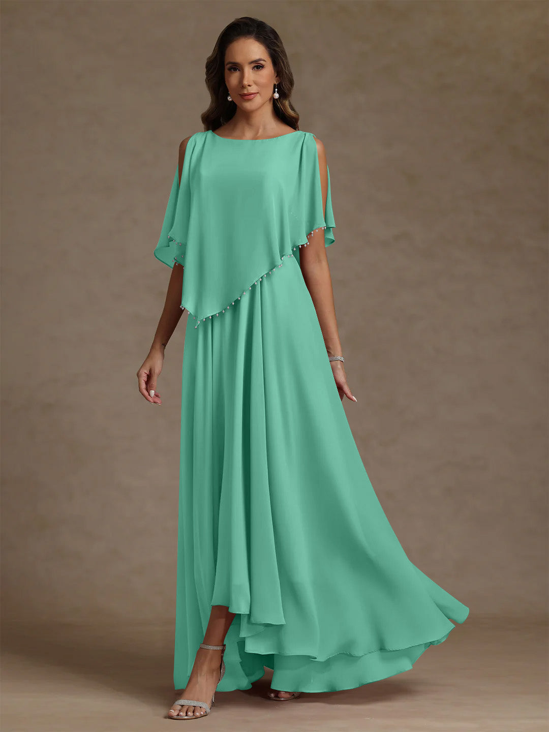 A Line Princess Scoop Chiffon Mother Of The Bride Dresses Beading Floor Length Pleated Sleeveless