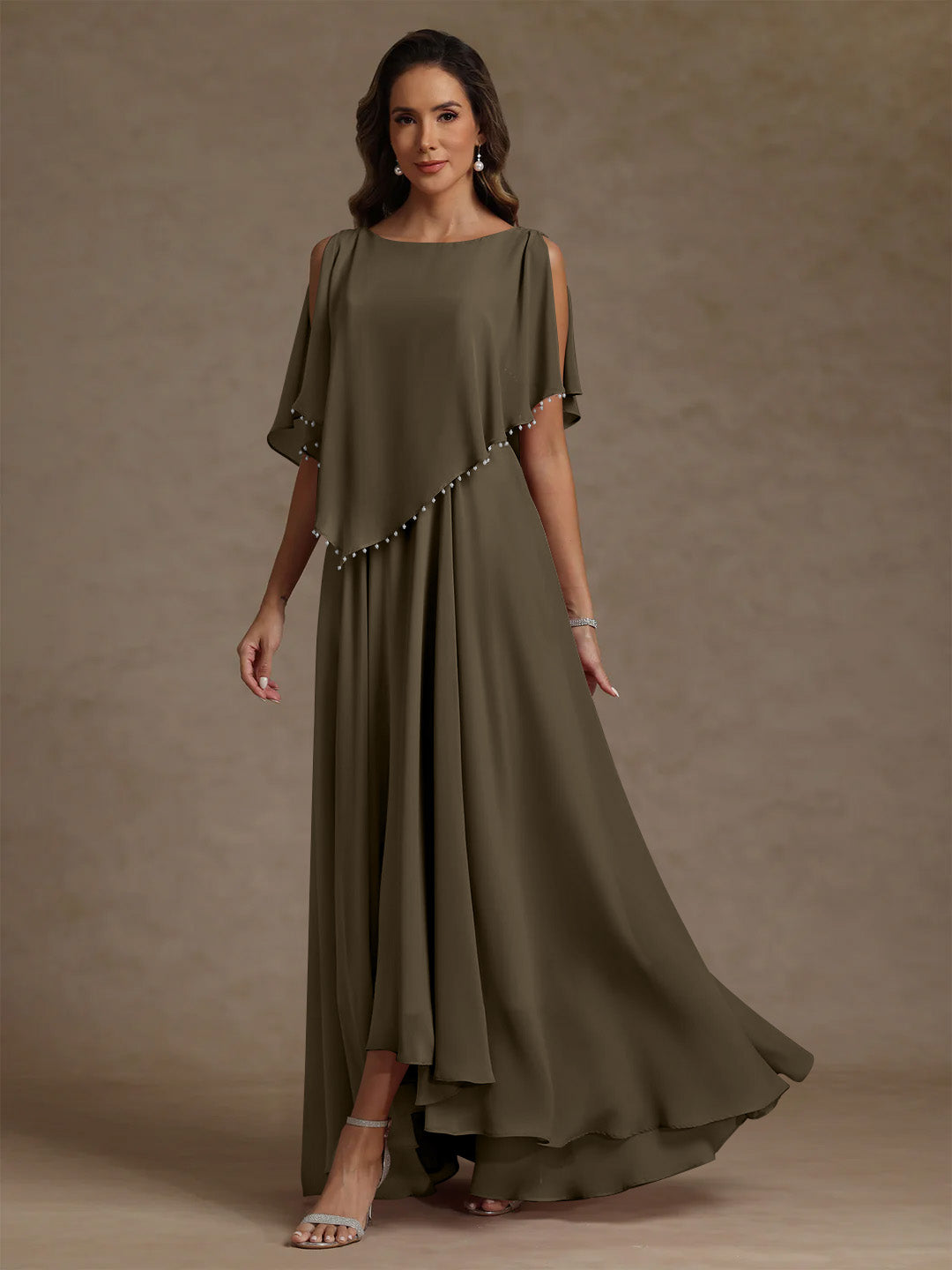 A Line Princess Scoop Chiffon Mother Of The Bride Dresses Beading Floor Length Pleated Sleeveless