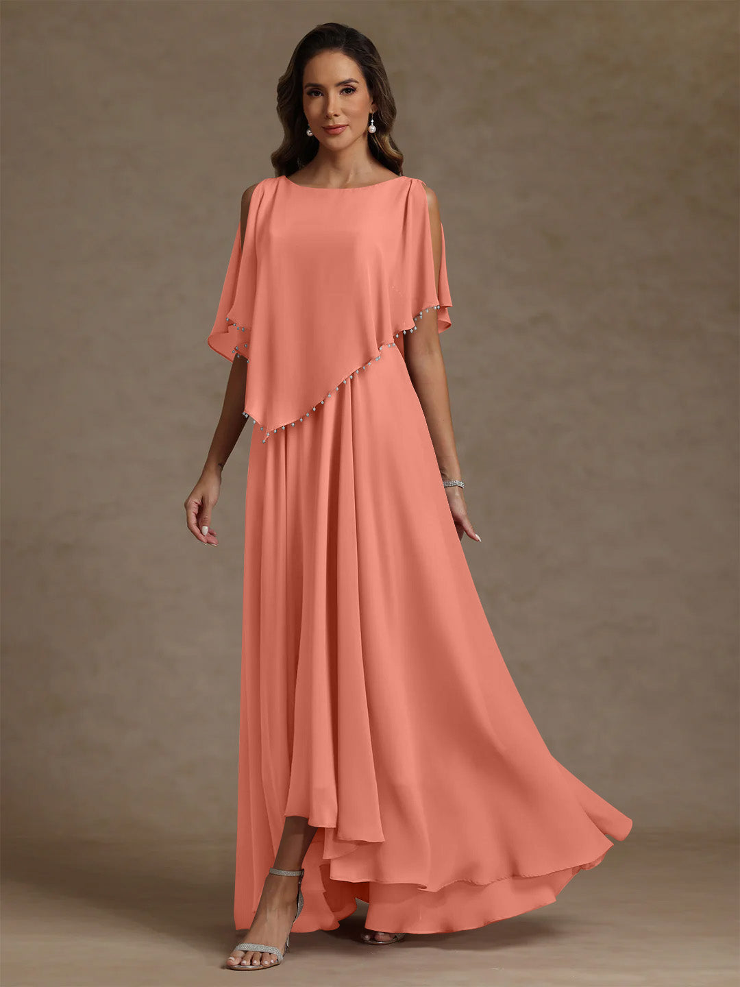 A Line Princess Scoop Chiffon Mother Of The Bride Dresses Beading Floor Length Pleated Sleeveless