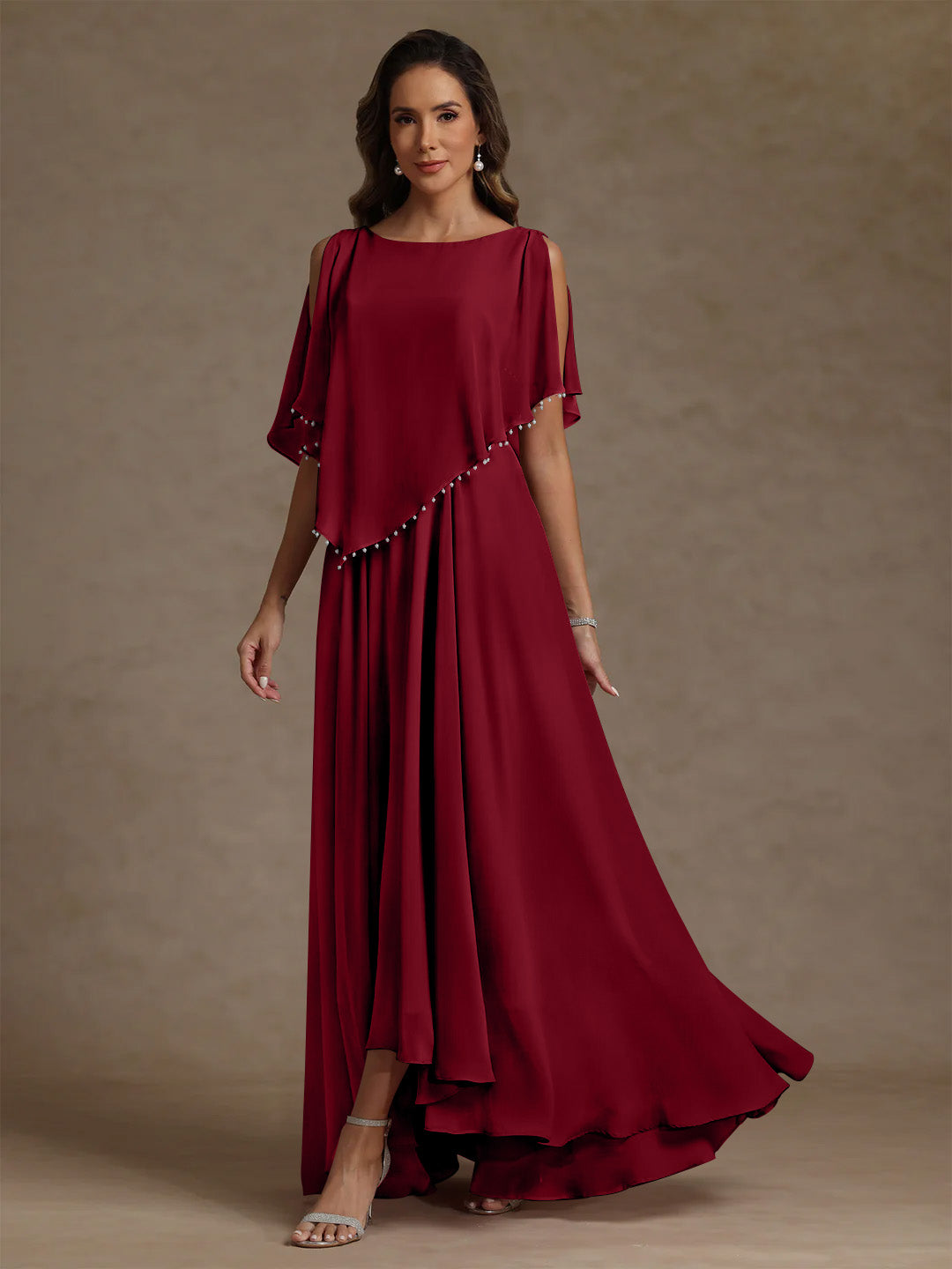 A Line Princess Scoop Chiffon Mother Of The Bride Dresses Beading Floor Length Pleated Sleeveless