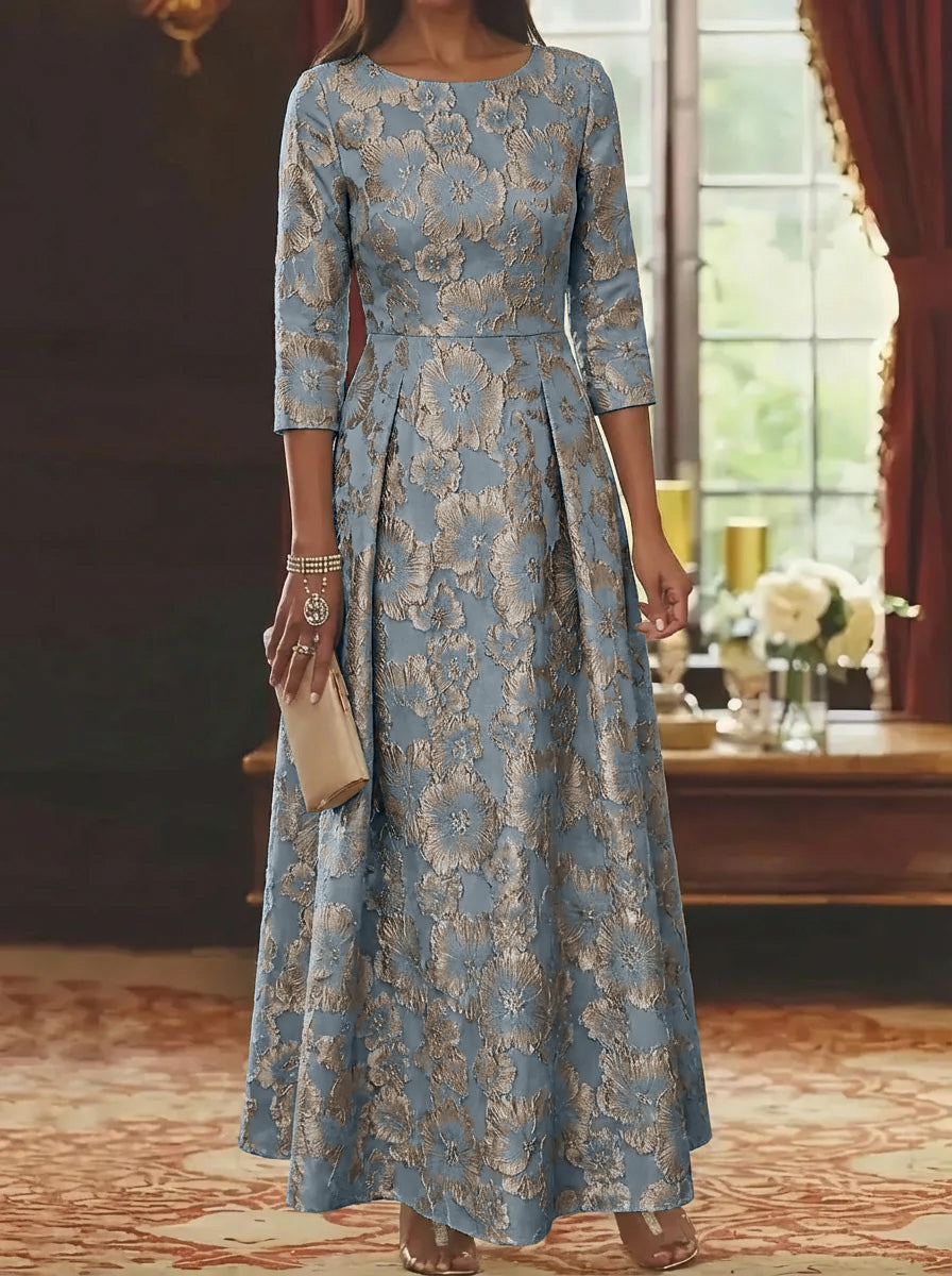 A Line Princess Scoop Jacquard Mother Of The Bride Dresses 3 4 Sleeves Ankle Length Floral