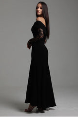 Off the Shoulder Long Sleeves Long Formal Dress With Ruffles Appliques
