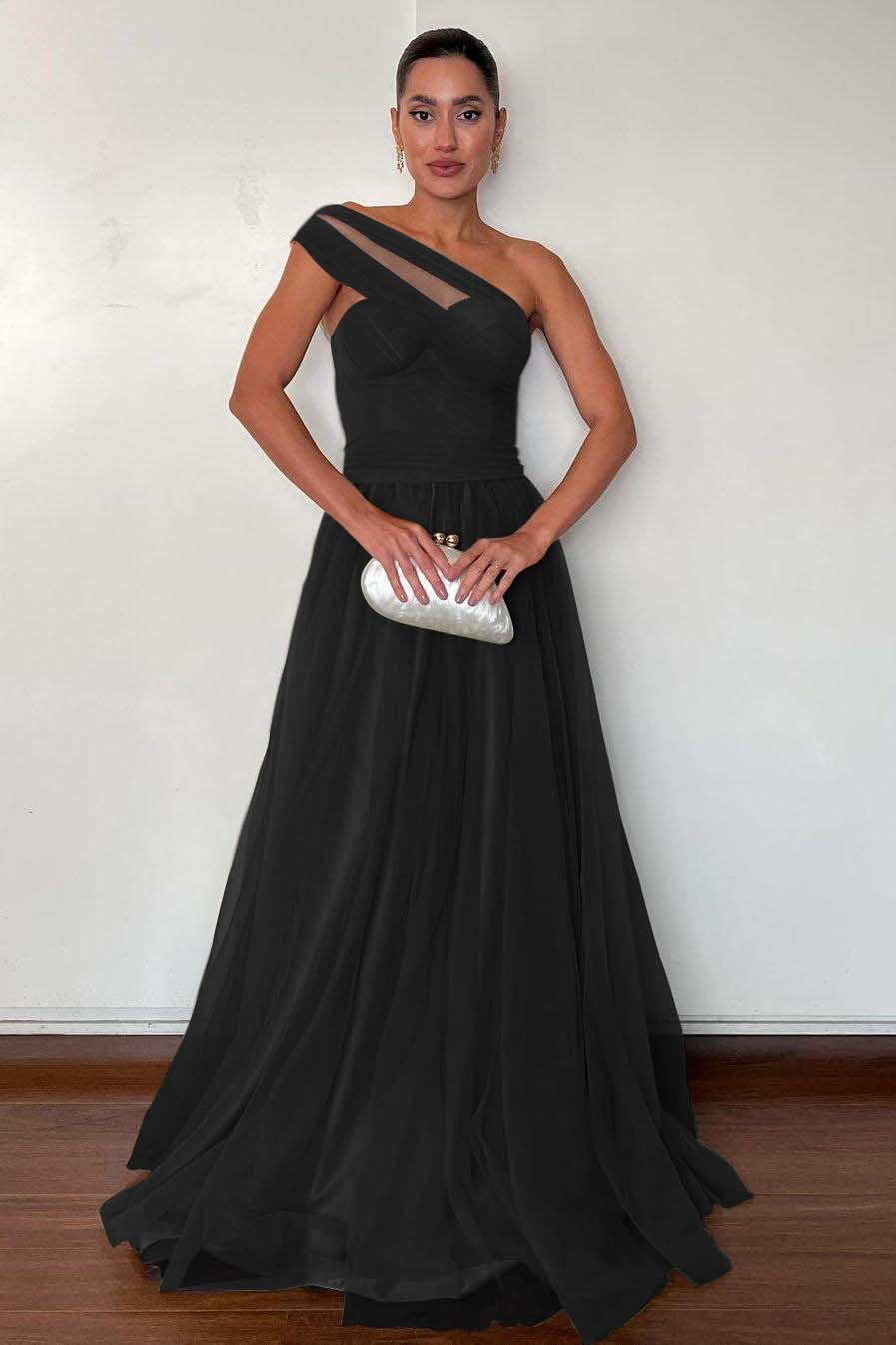 One Shoulder Sweetheart Sleeveless Long Formal Dress With Pleated
