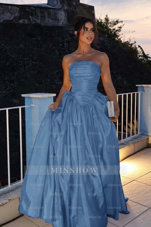 Glamorous Strapless Sleeveless Long Formal Dress With Pleated