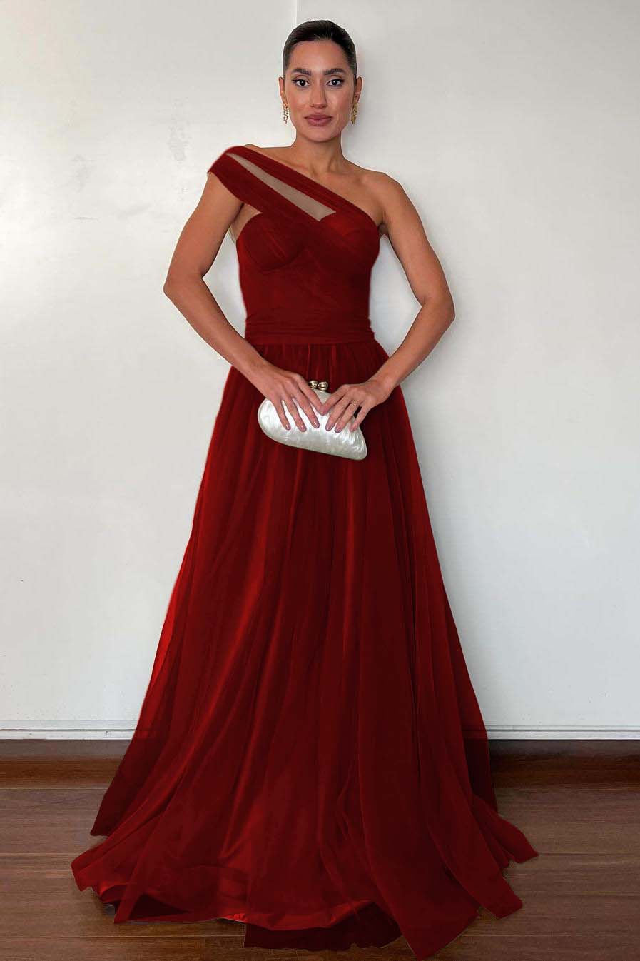 One Shoulder Sweetheart Sleeveless Long Formal Dress With Pleated