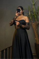 Strapless Long Sleeves Long Formal Dress With Pleated Appliques