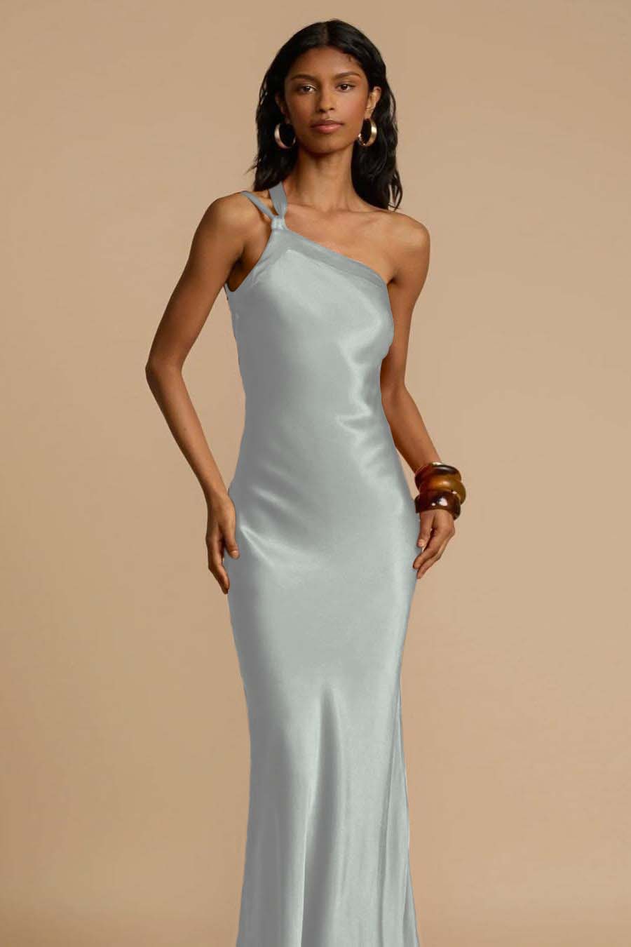 One Shoulder Sleeveless Backless Long Formal Dress With Ruffles