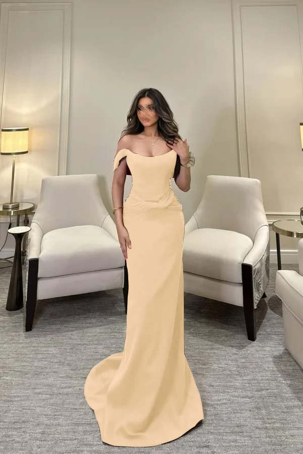 Off The Shoulder Sleeveless Long Mermaid Formal Dress With Pleated