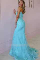 Tulle Strapless Sleeveless Long Mermaid Formal Dress With Appliques