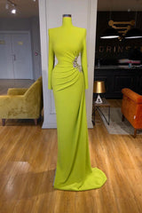 Charming Mermaid Long Sleeves Pleated Evening Dress High Neck With Beadings