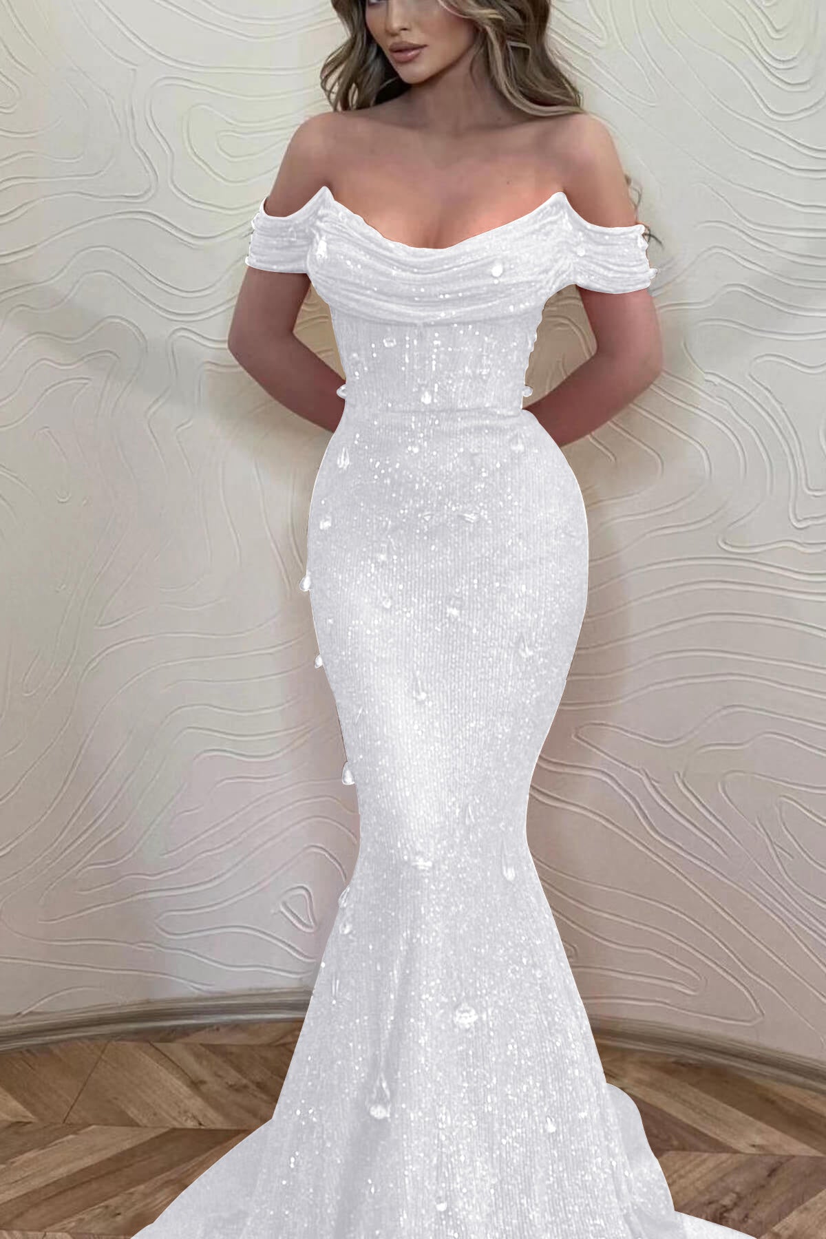 Orange Off the Shoulder Strapless Sleeveless Formal Dress With Sequins Mermaid