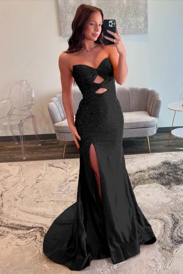 Strapless Sleeveless Mermaid Long Formal Dress With Split Sequins