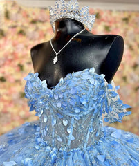 Misshow Exquisite Sky Blue Off-Shoulder Ball Gown with Floral Appliques & Beaded Details Perfect for Quinceanera & Sweet 16