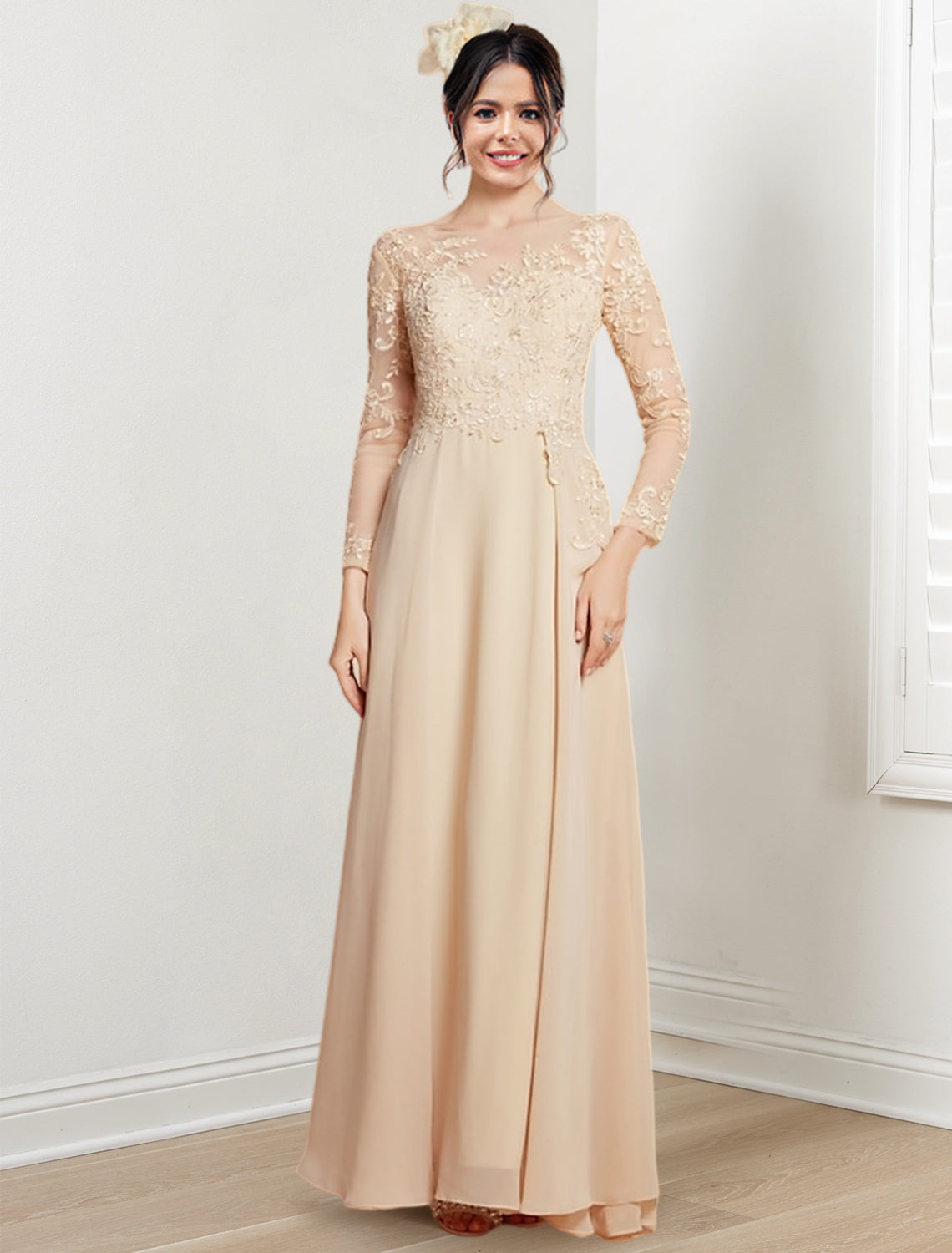A Line Princess Jewel Neck Mother Of The Bride Dresses