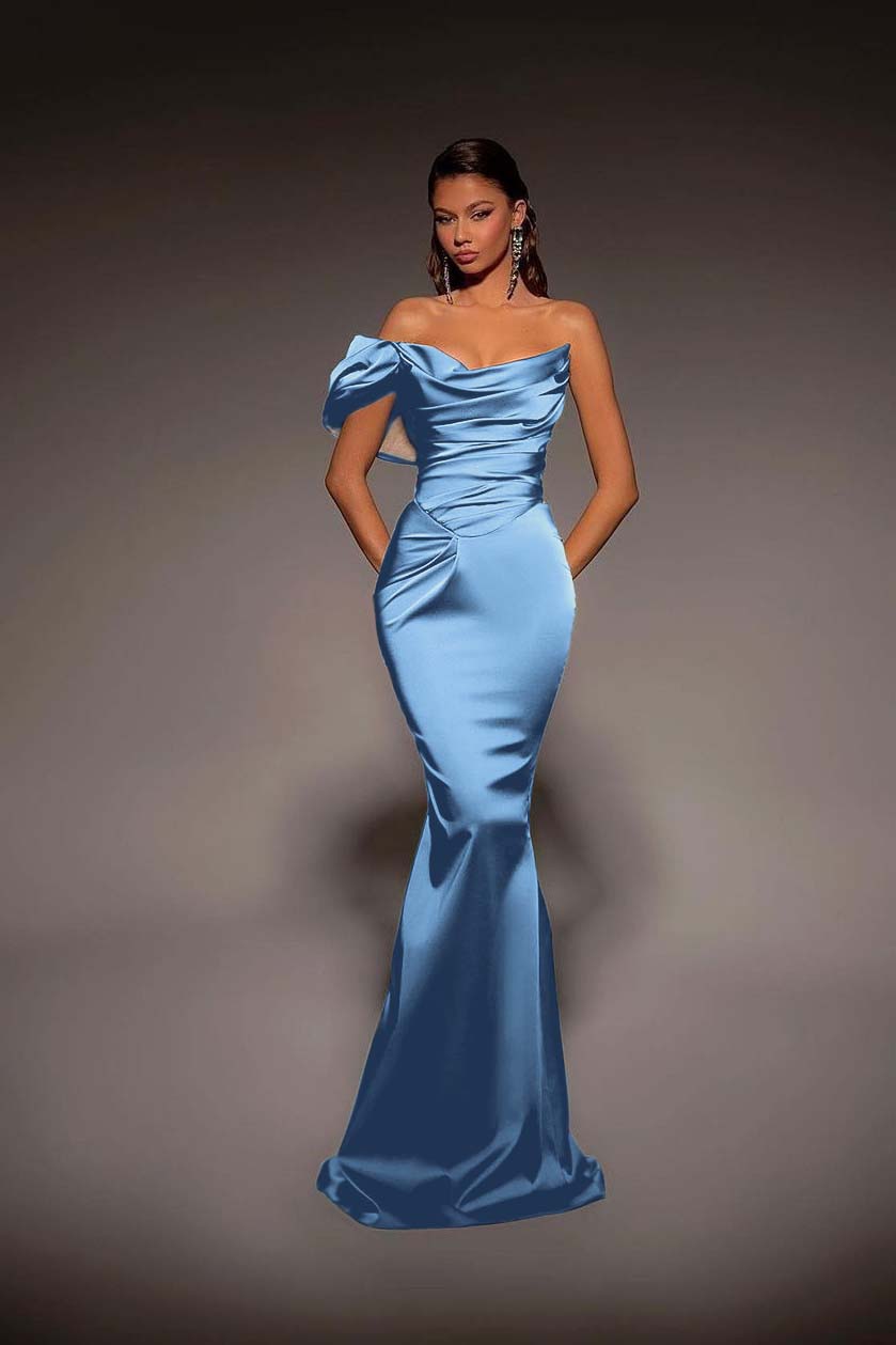 One Shoulder Strapless Long Mermaid Formal Dress With Pleated