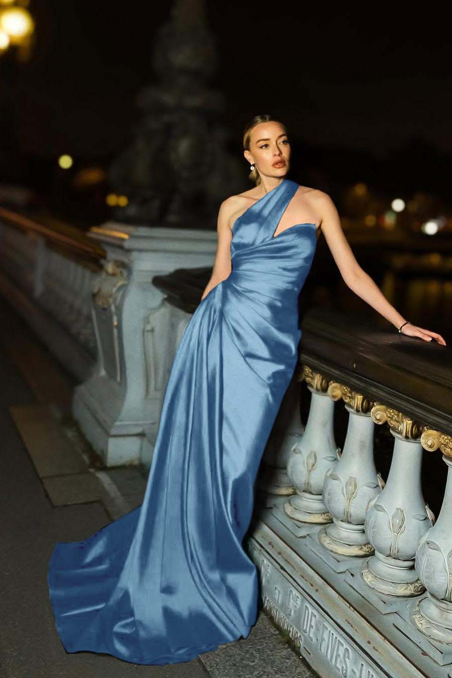 One Shoulder Sleeveless Mermaid Long Formal Dress With Ruffles Pleated