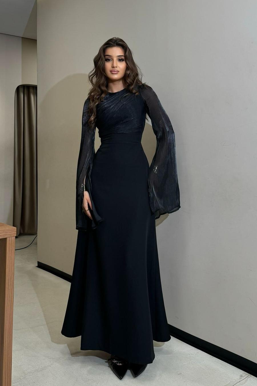 Charming Long Sleeves Jewel High Waist Long Formal Dress With Ruffles