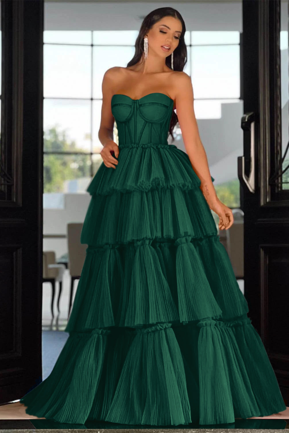 Elegant Sweetheart Strapless Formal Dress Long Sleeveless Layers Hot Pink