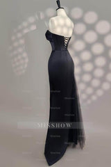 Chic Strapless Sleeveless Long Formal Dress With Beading Tulle