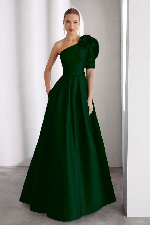 One Shoulder Sleeveless Long A Line Formal Dress With Pockets